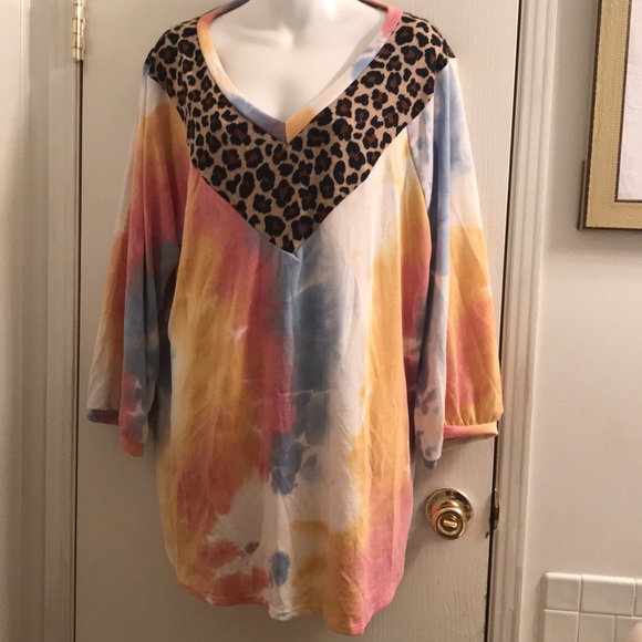 (2X) Plus Size Tie Dye Pastel Rainbow Sweater - Picture 3 of 7